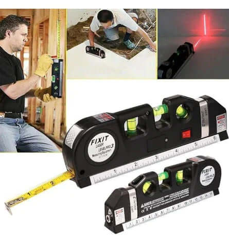 NivelMaster - Nivel Láser 3 Burbujas con Cinta Métrica Integrada