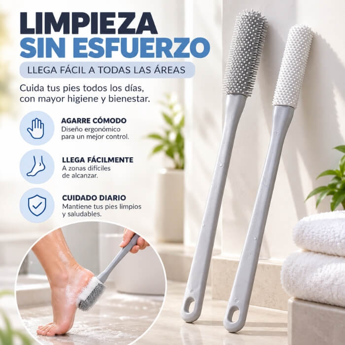 FootCare Pro – Cepillo de Silicona con Mango Largo para Pies
