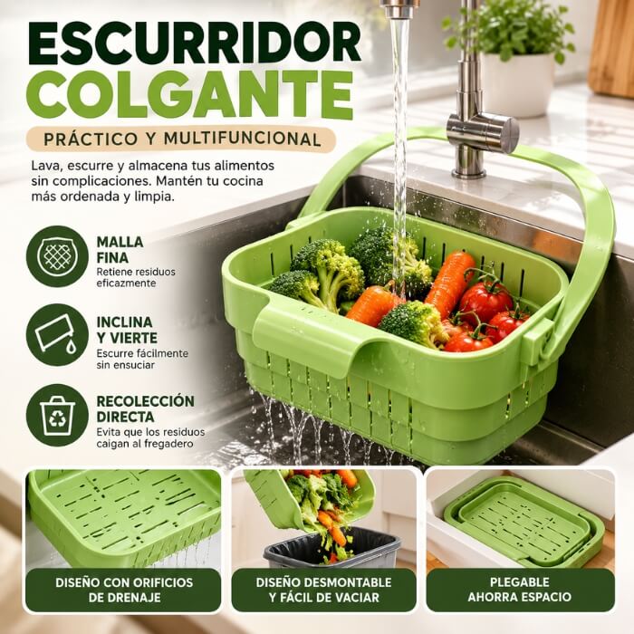 SinkFlex Pro – Cesta Plegable Colgante para Fregadero
